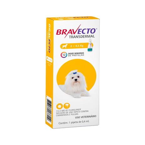 Antipulgas e Carrapatos Bravecto Transdermal para Cães 2 a 4,5kg - Msd Menor preço em Antipulgas e Carrapatos Bravecto Transdermal para Cães 2 a 4,5kg - Msd