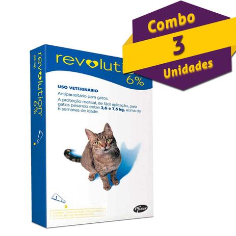 Antipulgas e Carrapatos Revolution 6 Combo para Gatos de 2,5 a 7,5 kg Menor preço em Antipulgas e Carrapatos Revolution 6 Combo para Gatos de 2,5 a 7,5 kg