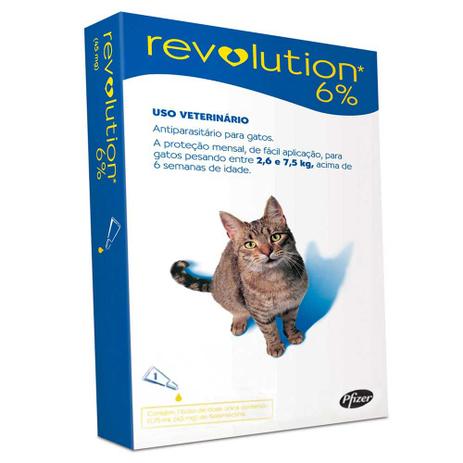 Antipulgas e Carrapatos Revolution 6 para Gatos de 2,5 a 7,5 kg - 1 Ampola Menor preço em Antipulgas e Carrapatos Revolution 6 para Gatos de 2,5 a 7,5 kg - 1 Ampola