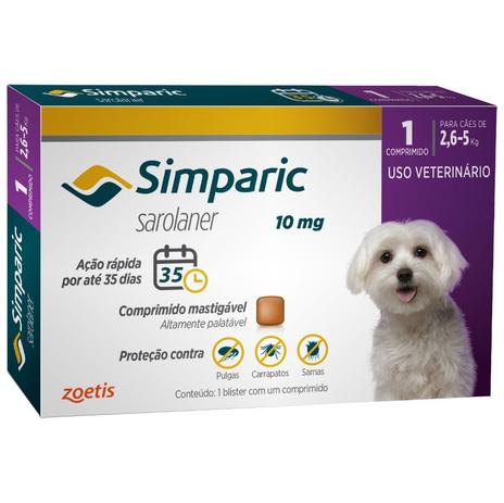 Antipulgas E Carrapatos Zoetis Simparic 10mg Para Cães 2,6 a 5kg com 1 Comprimidos Menor preço em Antipulgas E Carrapatos Zoetis Simparic 10mg Para Cães 2,6 a 5kg com 1 Comprimidos