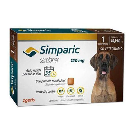 Antipulgas E Carrapatos Zoetis Simparic 120mg Para Cães 40,1 á 60kg Com 1 Comprimidos Menor preço em Antipulgas E Carrapatos Zoetis Simparic 120mg Para Cães 40,1 á 60kg Com 1 Comprimidos