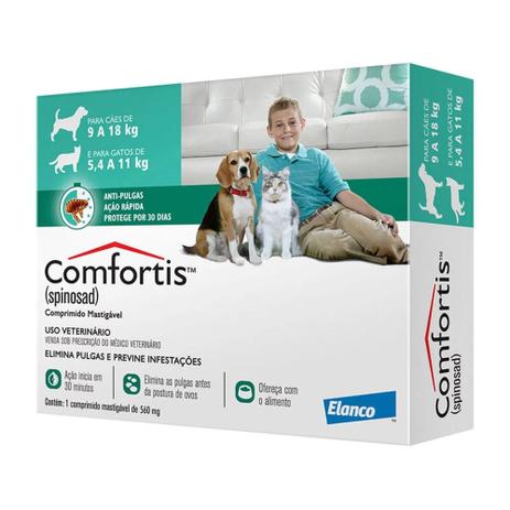 Antipulgas Elanco Comfortis 560 mg - Cães de 9 a 18Kg e Gatos de 5,5 a 11Kg Menor preço em Antipulgas Elanco Comfortis 560 mg - Cães de 9 a 18Kg e Gatos de 5,5 a 11Kg