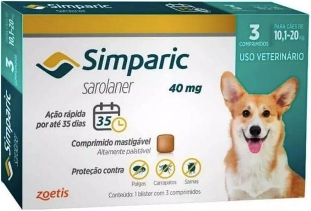 Antipulgas Simparic para Cães de 10,1 a 20kg com 3 Comprimidos - Zoetis Menor preço em Antipulgas Simparic para Cães de 10,1 a 20kg com 3 Comprimidos - Zoetis