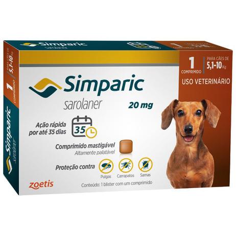 Antipulgas Zoetis Simparic 20mg Para Cães 5,1 A 10 Kg Menor preço em Antipulgas Zoetis Simparic 20mg Para Cães 5,1 A 10 Kg