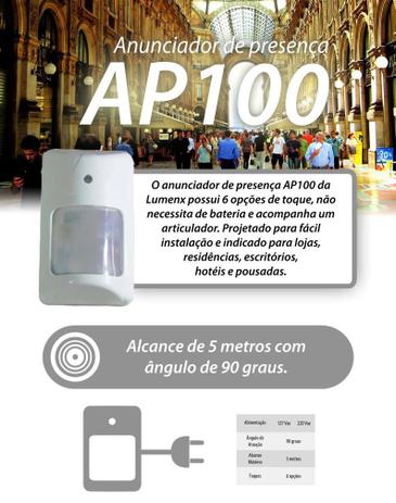 Anunciador Sensor Presença Bivolt Acompanha Tomada E Articulador - 6 Toques E Led Lumenx Menor preço em Anunciador Sensor Presença Bivolt Acompanha Tomada E Articulador - 6 Toques E Led Lumenx