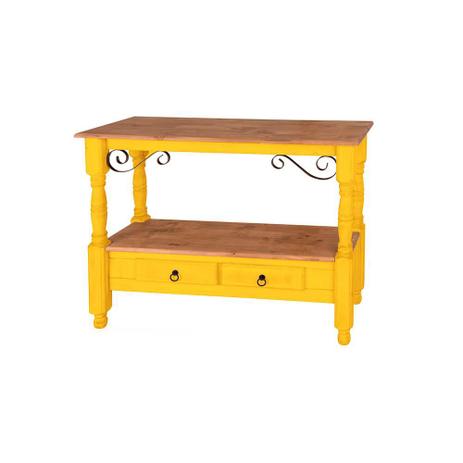 Aparador 2 Gavetas com Pés Torneados Amarelo Envelhecido e Cera - Wood prime - my Menor preço em Aparador 2 Gavetas com Pés Torneados Amarelo Envelhecido e Cera - Wood prime - my