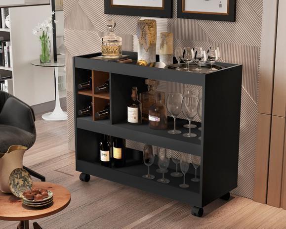 Aparador Bar Luxo 4050 - c/ Mini Adega e 3 Repartições - Preto/Caramelo - JB Bechara Menor preço em Aparador Bar Luxo 4050 - c/ Mini Adega e 3 Repartições - Preto/Caramelo - JB Bechara