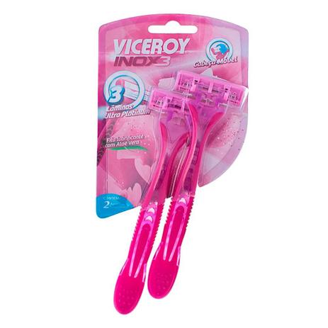 Aparelho De Barbear Viceroy Inox 3 Rosa Com 2 Unidades Menor preço em Aparelho De Barbear Viceroy Inox 3 Rosa Com 2 Unidades