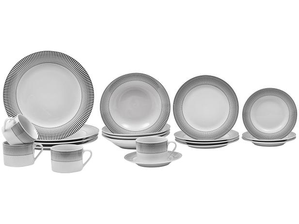 Aparelho de Jantar 20 Peças Evolux Porcelana - Redondo Branco e Preto Inova Black Texture