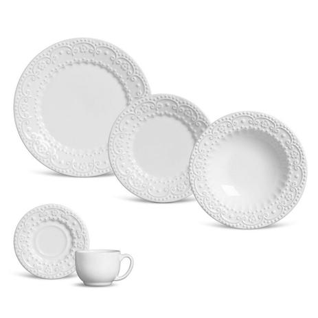Aparelho de Jantar 30 Peças Esparta Branco - Porto brasil Menor preço em Aparelho de Jantar 30 Peças Esparta Branco - Porto brasil