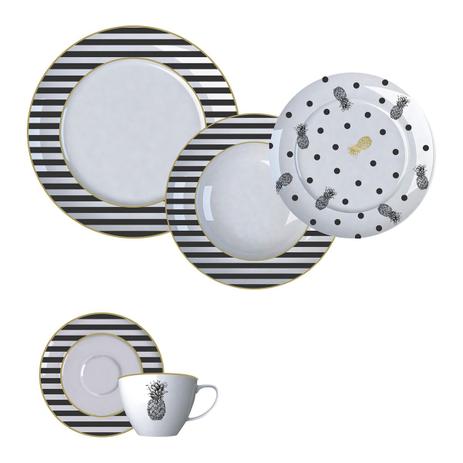 Aparelho De Jantar 30 Peças Porcelana Fancy Branco E Preto Germer Menor preço em Aparelho De Jantar 30 Peças Porcelana Fancy Branco E Preto Germer