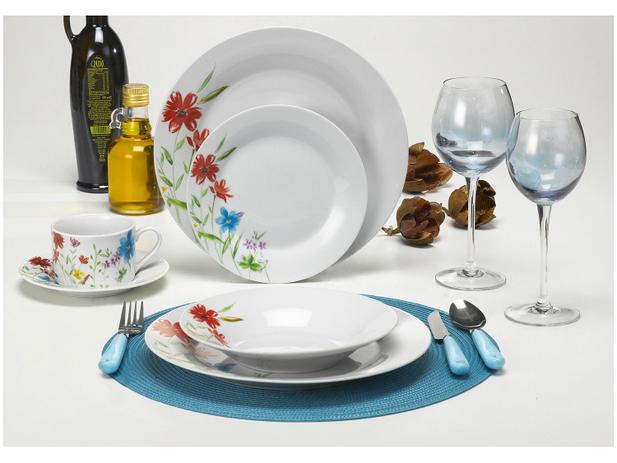 Aparelho de Jantar Chá 20 Peças Casambiente - Porcelana Redondo Branco e Floral APJA003