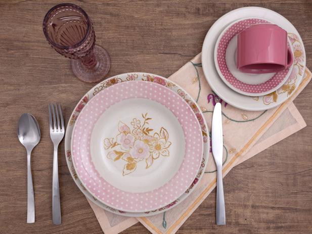Aparelho de Jantar Chá 30 Peças Biona – Cerâmica Redondo Rosa Donna AE30-5160