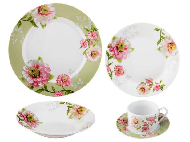 Aparelho de Jantar Chá 30 Peças Casambiente - Porcelana Redondo Gardênia APJA026ML