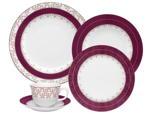 Aparelho de Jantar Chá 30 Peças Oxford - Porcelana Redondo Estampado Flamingo Dama de Honra