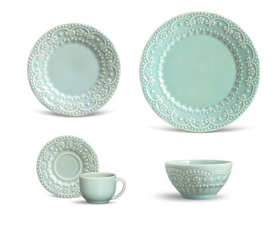 Aparelho de Jantar Esparta Verde Tiffany 36 peças Porto Brasil Menor preço em Aparelho de Jantar Esparta Verde Tiffany 36 peças Porto Brasil