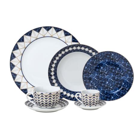 Aparelho De Jantar Wolff Emirates 42 Peças Porcelana Branco E Azul Menor preço em Aparelho De Jantar Wolff Emirates 42 Peças Porcelana Branco E Azul
