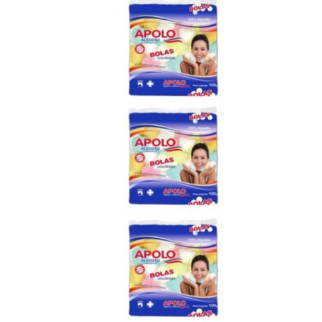 Apolo Algodão Bola Colorido 100g (Kit C/03) Menor preço em Apolo Algodão Bola Colorido 100g (Kit C/03)