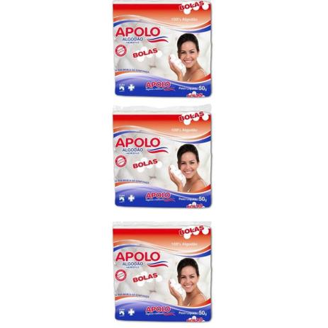 Apolo Algodão Bolinha 50g (Kit C/03) Menor preço em Apolo Algodão Bolinha 50g (Kit C/03)