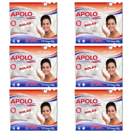 Apolo Algodão Bolinha 50g (Kit C/06) Menor preço em Apolo Algodão Bolinha 50g (Kit C/06)