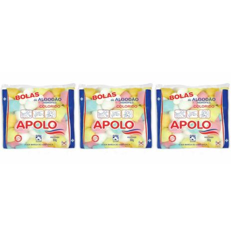 Apolo Algodão Bolinha Colorido 50g (Kit C/03) Menor preço em Apolo Algodão Bolinha Colorido 50g (Kit C/03)