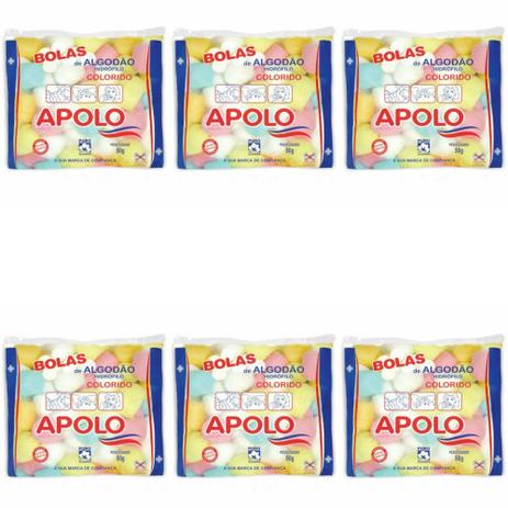 Apolo Algodão Bolinha Colorido 50g (Kit C/06) Menor preço em Apolo Algodão Bolinha Colorido 50g (Kit C/06)
