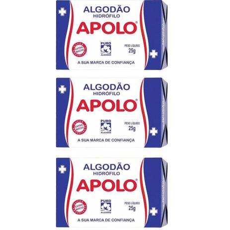 Apolo Algodão Caixinha 25g (Kit C/03) Menor preço em Apolo Algodão Caixinha 25g (Kit C/03)