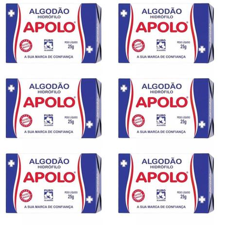 Apolo Algodão Caixinha 25g (Kit C/06) Menor preço em Apolo Algodão Caixinha 25g (Kit C/06)