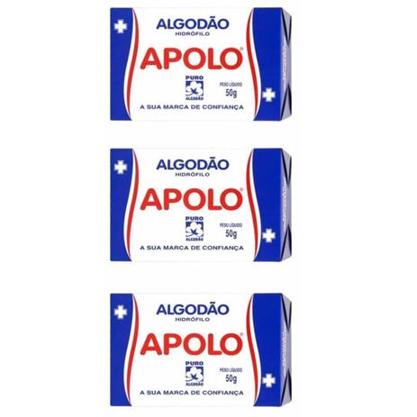 Apolo Algodão Caixinha 50g (Kit C/03) Menor preço em Apolo Algodão Caixinha 50g (Kit C/03)