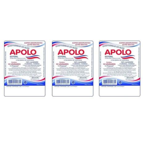 Apolo Compressa Gaze 11 Fios Estéril C/10 (Kit C/03) Menor preço em Apolo Compressa Gaze 11 Fios Estéril C/10 (Kit C/03)