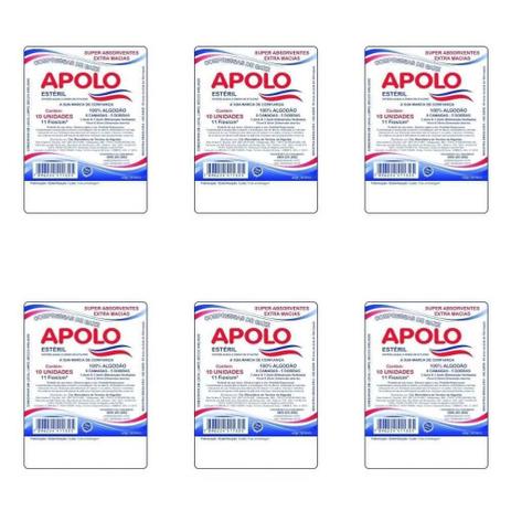 Apolo Compressa Gaze 11 Fios Estéril C/10 (Kit C/06) Menor preço em Apolo Compressa Gaze 11 Fios Estéril C/10 (Kit C/06)