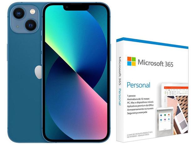 Apple iPhone 13 128GB Azul Tela 6,1” 12MP - iOS + Microsoft 365 Personal Office 365 apps 1TB Menor preço em Apple iPhone 13 128GB Azul Tela 6,1” 12MP - iOS + Microsoft 365 Personal Office 365 apps 1TB