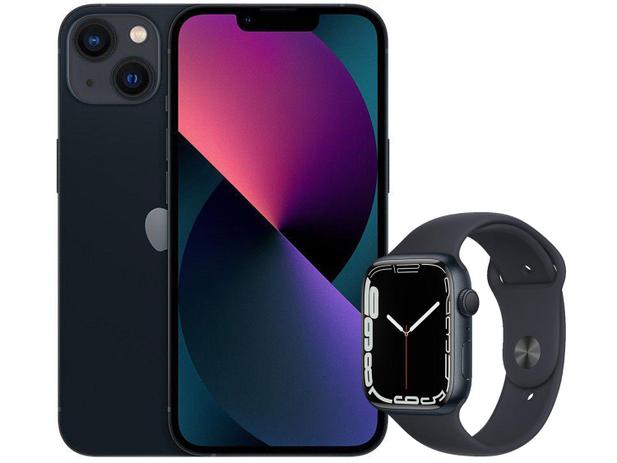 Apple iPhone 13 256GB Meia-Noite Tela 6,1” 12MP - iOS + Apple Watch Series 7 45mm Caixa Meia-Noite Menor preço em Apple iPhone 13 256GB Meia-Noite Tela 6,1” 12MP - iOS + Apple Watch Series 7 45mm Caixa Meia-Noite