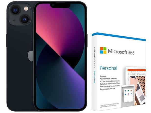 Apple iPhone 13 256GB Meia-Noite Tela 6,1” 12MP - iOS + Microsoft 365 Personal Office 365 apps 1TB Menor preço em Apple iPhone 13 256GB Meia-Noite Tela 6,1” 12MP - iOS + Microsoft 365 Personal Office 365 apps 1TB