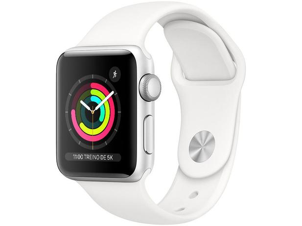 Apple Watch Series 3 (GPS) 38mm Caixa Prateada – Alumínio Pulseira Esportiva Branca