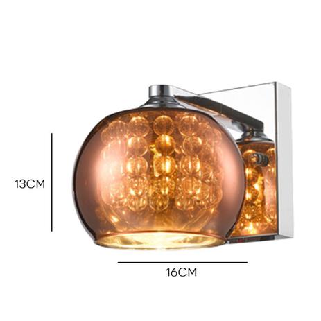 Arandela Externa Parede Sidney 1L G9 de Vidro Metalizado Cobre 16 cm - Chandelie Menor preço em Arandela Externa Parede Sidney 1L G9 de Vidro Metalizado Cobre 16 cm - Chandelie