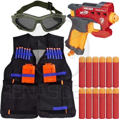 Arma Brinquedo Nerf Big Shock + Colete Infantil + 18 Dardos Mega Menor preço em Arma Brinquedo Nerf Big Shock + Colete Infantil + 18 Dardos Mega