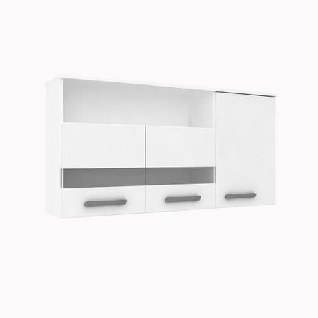 Armário Aéreo Cozinha Bruna 03 Portas com Vidro Branco - Poquema Menor preço em Armário Aéreo Cozinha Bruna 03 Portas com Vidro Branco - Poquema