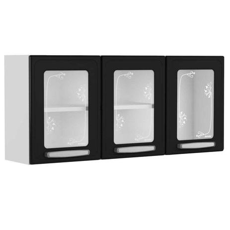 Armário Aéreo Evidence Aço 120cm 3 Portas com Vidro 7009 Branco/Preto - Bertolini Menor preço em Armário Aéreo Evidence Aço 120cm 3 Portas com Vidro 7009 Branco/Preto - Bertolini