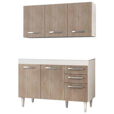 Armário Aéreo Honduras e Balcão Gabinete de Pia Suécia 120cm Branco/Castanho - Lumil Móveis Menor preço em Armário Aéreo Honduras e Balcão Gabinete de Pia Suécia 120cm Branco/Castanho - Lumil Móveis