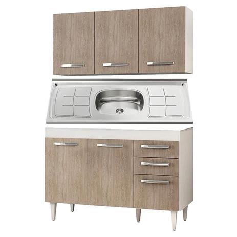 Armário Aéreo Honduras e Balcão Gabinete Pia Inox Suécia 120cm Branco/Castanho - Lumil Móveis Menor preço em Armário Aéreo Honduras e Balcão Gabinete Pia Inox Suécia 120cm Branco/Castanho - Lumil Móveis
