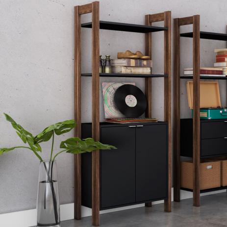 Armário Alto Multiuso com 2 Portas e 5 Prateleiras - Preto/Nogal - Tecno mobili Menor preço em Armário Alto Multiuso com 2 Portas e 5 Prateleiras - Preto/Nogal - Tecno mobili