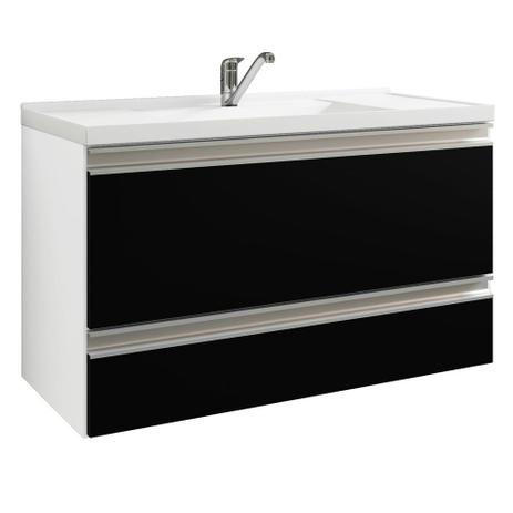 Armário Banheiro 80cm com Pia Marmore Sintético e 1 Porta Treviso MGM Branco/Preto - MGM MOVEIS Menor preço em Armário Banheiro 80cm com Pia Marmore Sintético e 1 Porta Treviso MGM Branco/Preto - MGM MOVEIS