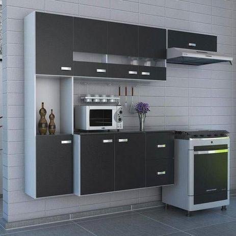 Armário Cozinha Compacta Julia 4 Pçs 8 Pts 2 Gvts - Preto - Poquema Menor preço em Armário Cozinha Compacta Julia 4 Pçs 8 Pts 2 Gvts - Preto - Poquema