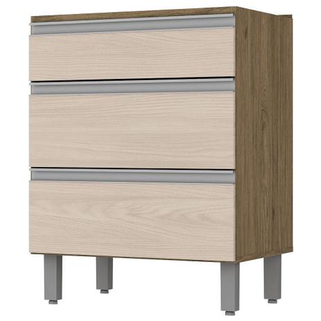 Armário de Cozinha Balcão 3 Gavetas 600mm Integra Rústico/Fendi - Henn Menor preço em Armário de Cozinha Balcão 3 Gavetas 600mm Integra Rústico/Fendi - Henn