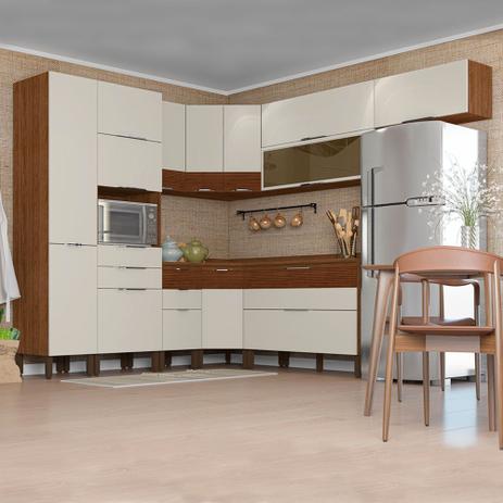 Armário de Cozinha Completa de Canto Viv Luz 9 Peças com 14 Portas Nogueira / Off White - Kit's Paraná é boa?