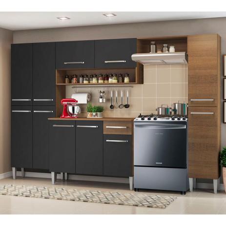 Armário de Cozinha Completa Madesa Emilly Hit com Balcão 11 Portas 1 Gaveta - Rustic/Preto Menor preço em Armário de Cozinha Completa Madesa Emilly Hit com Balcão 11 Portas 1 Gaveta - Rustic/Preto