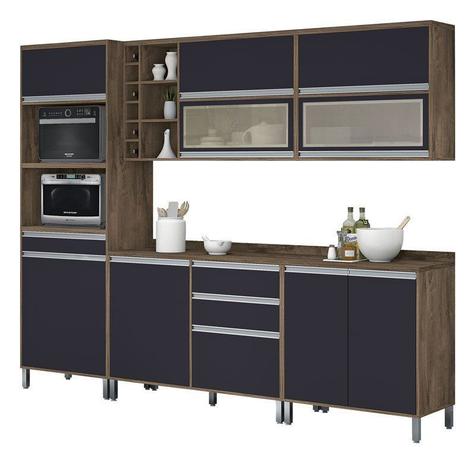 Armário de Cozinha Completo Turquesa com Porta de Vidro Castanho com Grafite - Vitamov Menor preço em Armário de Cozinha Completo Turquesa com Porta de Vidro Castanho com Grafite - Vitamov