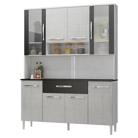 Armário de Cozinha Kit Cancun 8 Portas Branco Linho Negro Linho Gelo - Incorplac Menor preço em Armário de Cozinha Kit Cancun 8 Portas Branco Linho Negro Linho Gelo - Incorplac