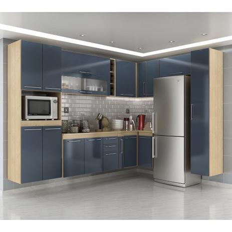 Armário de Cozinha Modulada Jaspe 12 peças - Cedro/Azul - Ws Menor preço em Armário de Cozinha Modulada Jaspe 12 peças - Cedro/Azul - Ws